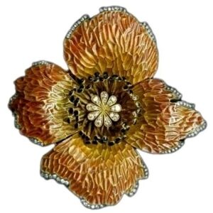Moira London 18K Gold Diamond Plique A Jour Flower Brooch Estate Jewelry 30 gm